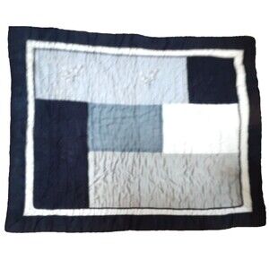 Single navy gray standard patchwork sham leaf embroidery quilted cotton blend
